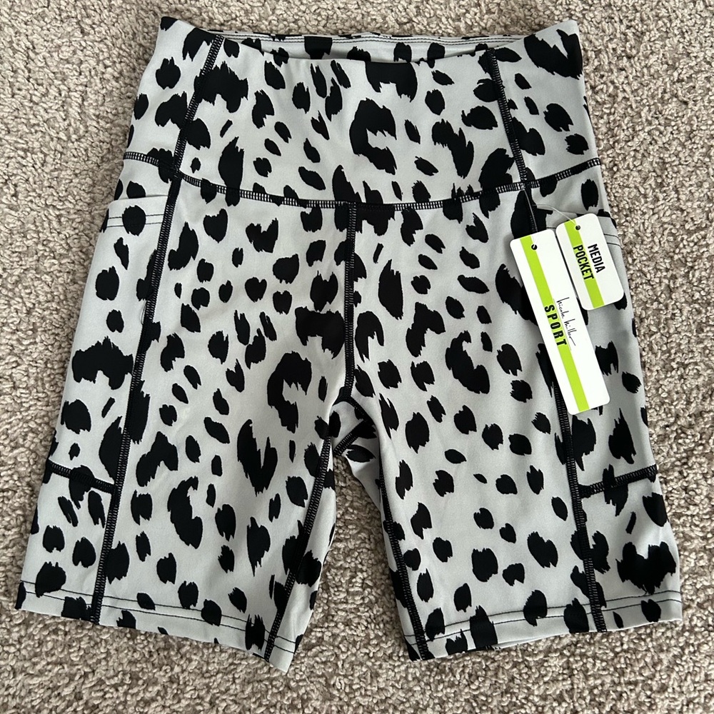 NWT Nicole Miller Sport Grey and Black Animal Print Biker Shorts